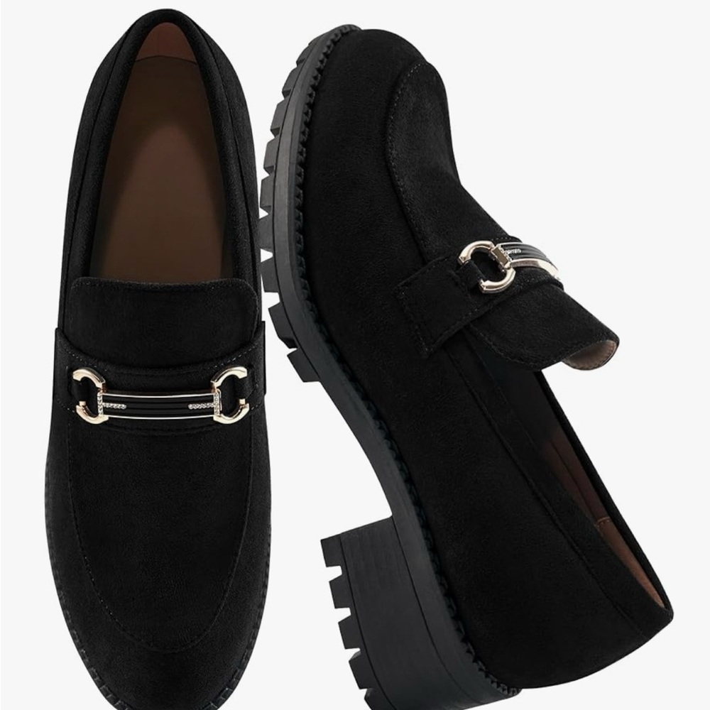 Alicegana Women’s suede Black Loafers with Silver Buckle